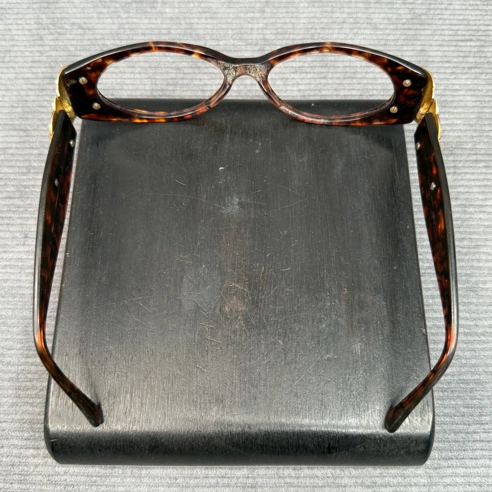 Vintage Tortoise Shell Snake Temple Y2K Eyeglasses Gold Serpent‎  Oval Frames